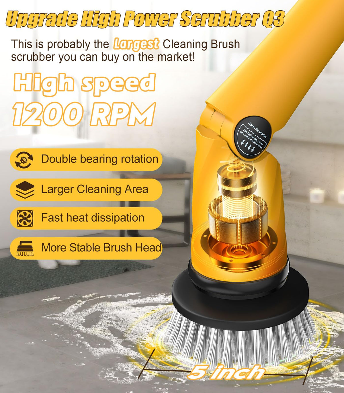 Qimedo spin scrubber with 6000mAh battery for long cleaning sessions