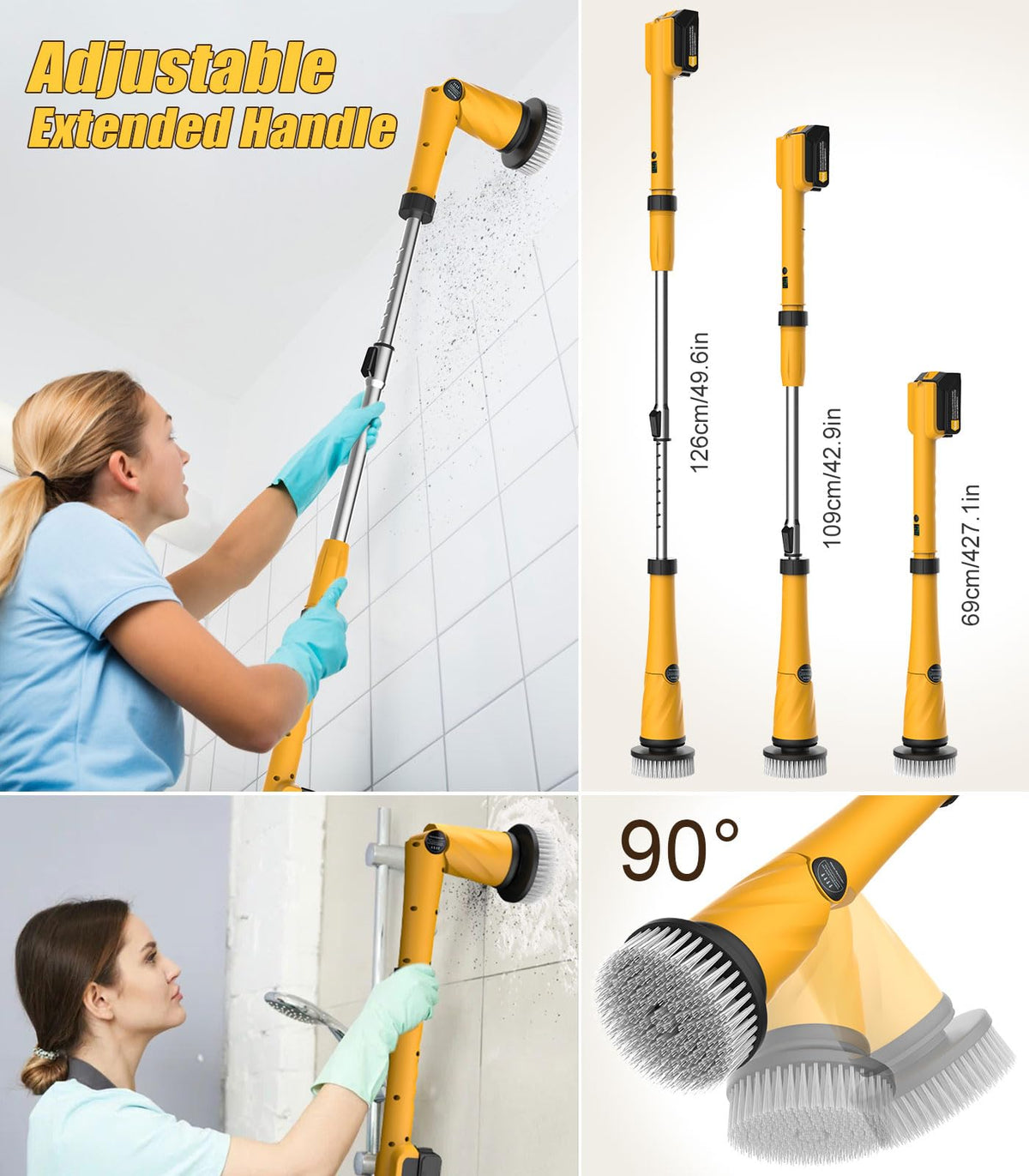 Qimedo bath and tile cleaning action for broad area cleaning
