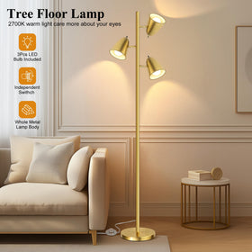 QiMH brushed gold floor lamp with heavy base for stable room lighting