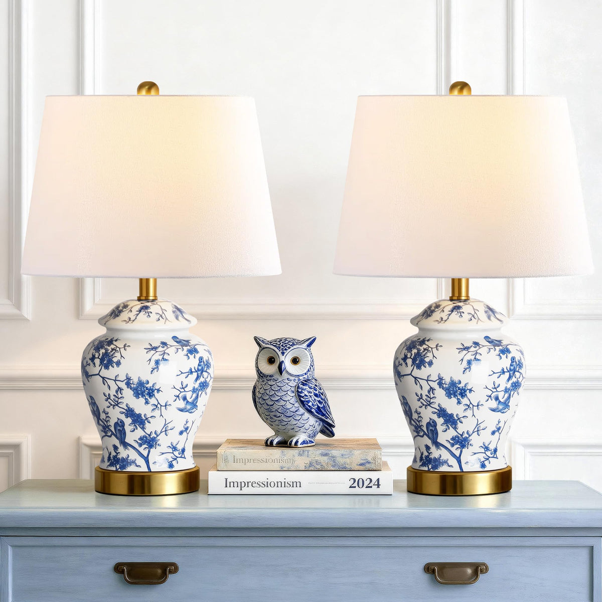QiMH 22-inch ceramic lamp provides balanced presence on nightstands