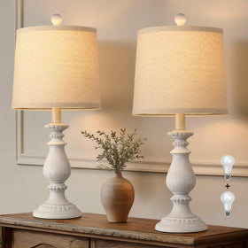 QiMH farmhouse lamp pair base detail enhances rustic living room ambiance