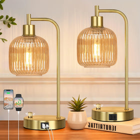 QiMH industrial table lamp pair with champagne shade for stylish bedroom ambiance