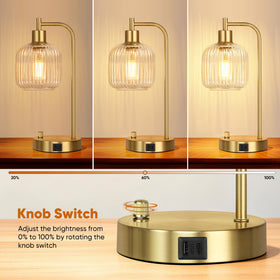 QiMH nightstand lamp with USB-A and USB-C ports for convenient charging.