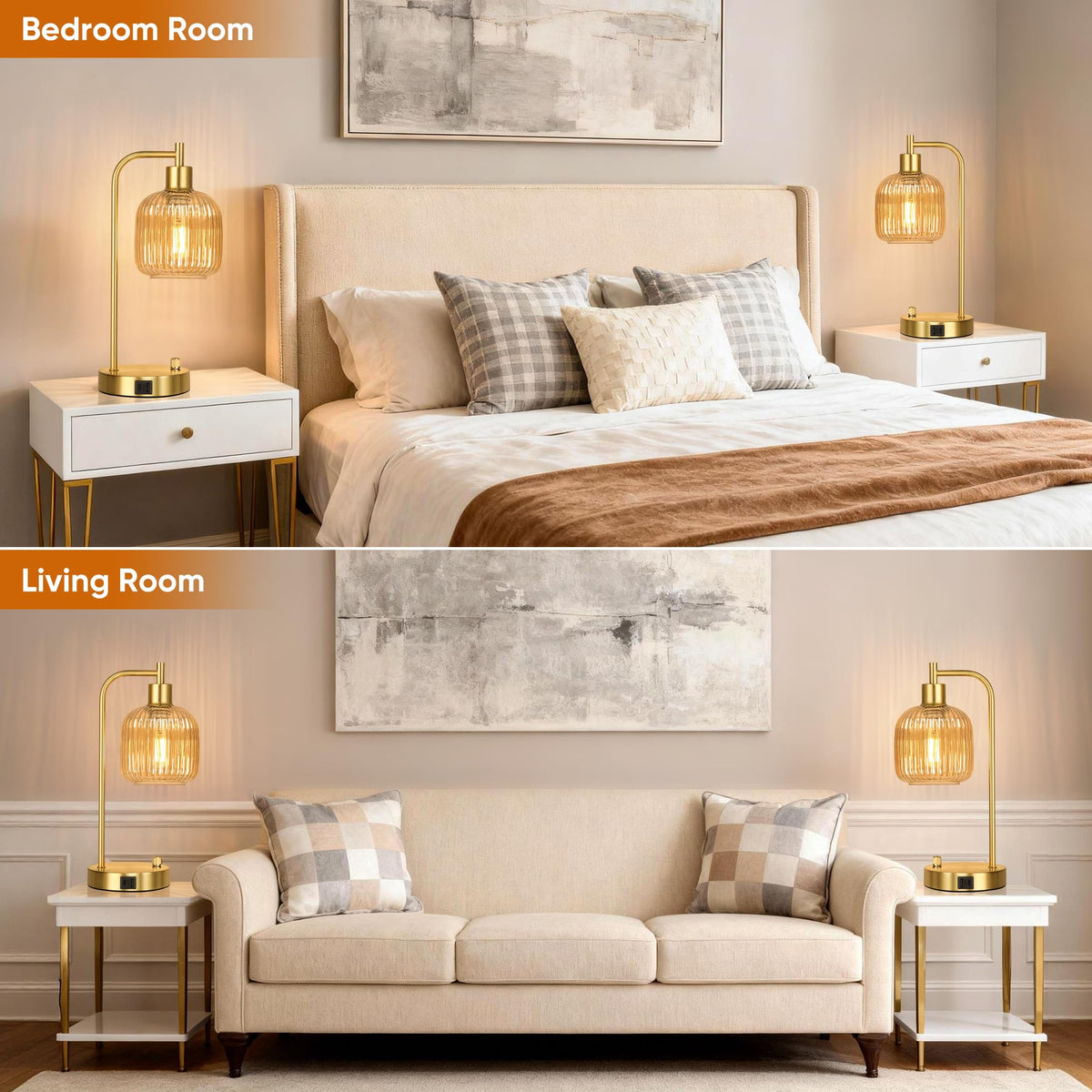 QiMH set of two lamps on nightstand complements living room decor