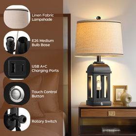 QiMH table lamp black finish retro style complements farmhouse decor