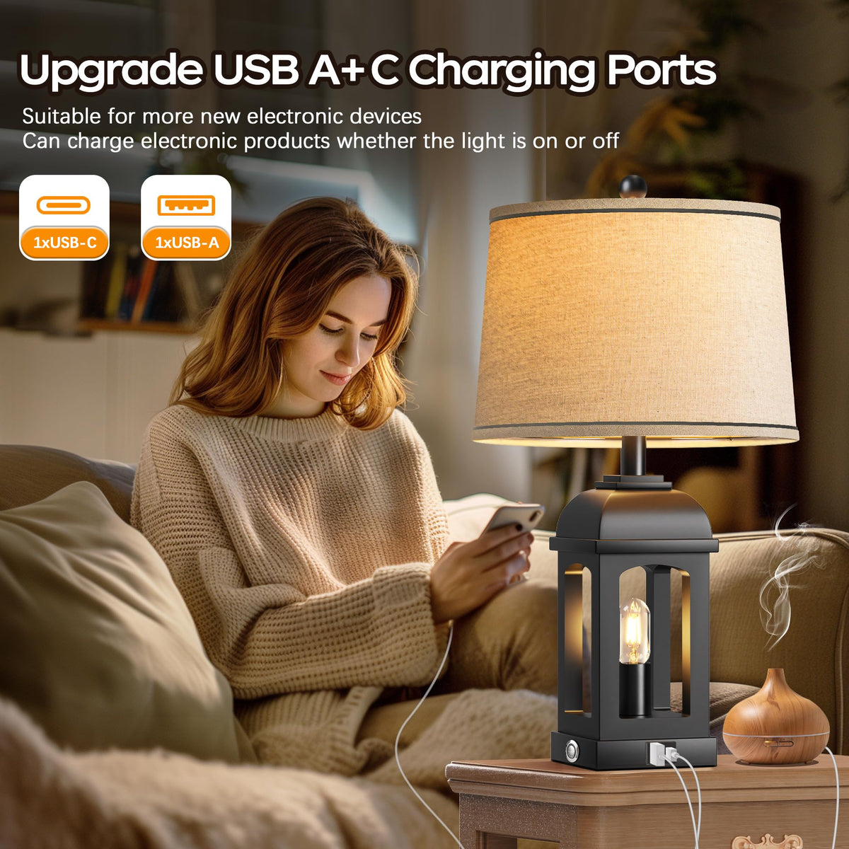 QiMH table lamp energy-saving LED bulbs included for efficient lighting