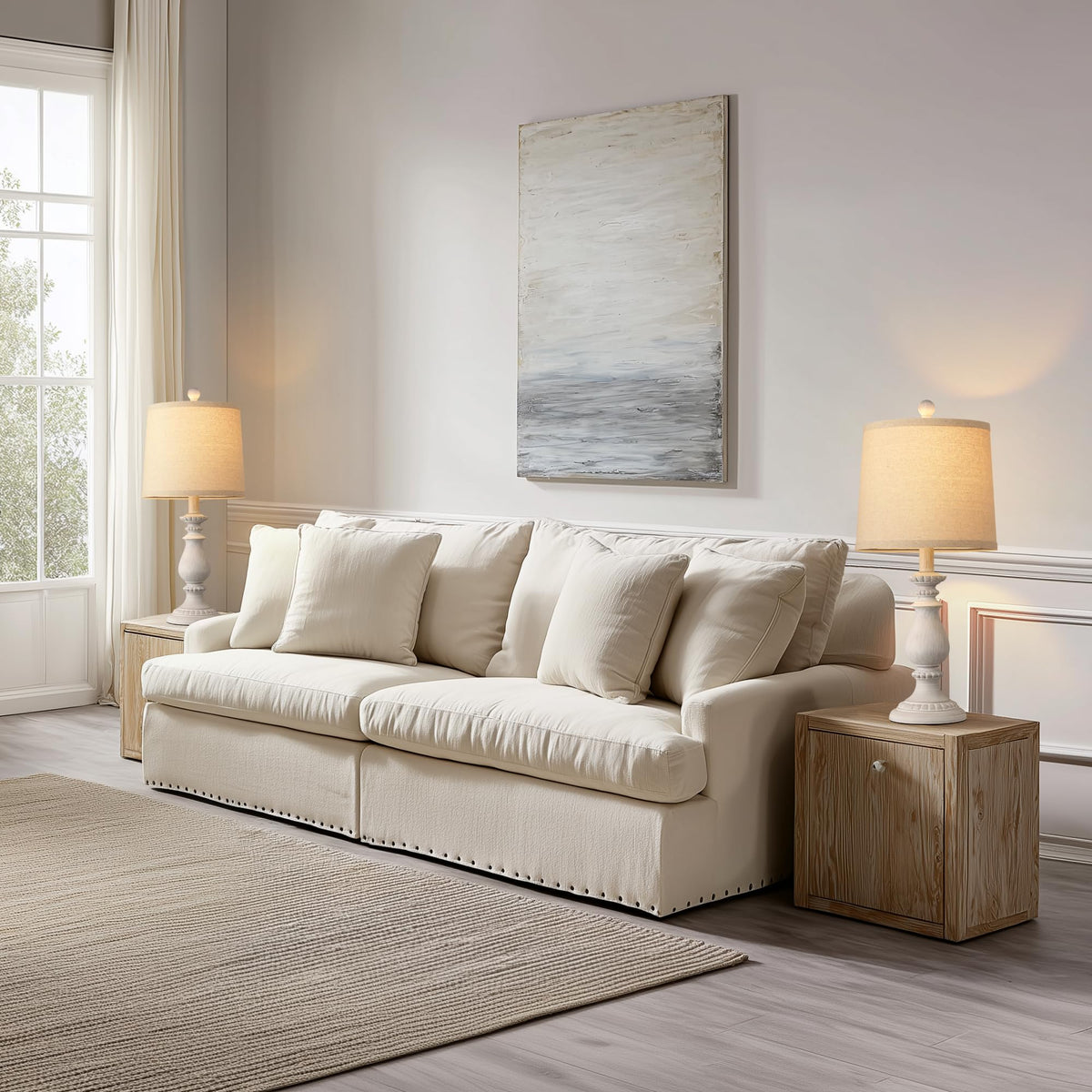 QiMH two lamps on a nightstand create balanced lighting