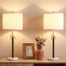 Qingmiao gold table lamps with marble base provide stable end-table lighting.