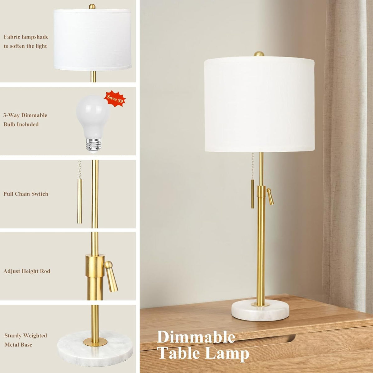 Qingmiao Gold table lamp marble base detail shows premium material
