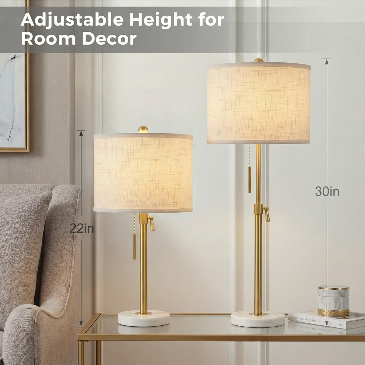 Qingmiao Gold table lamps on console table creating warm ambiance