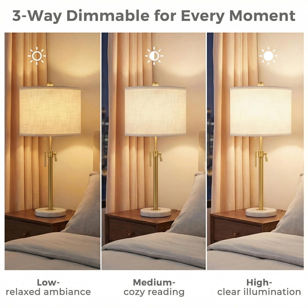 Qingmiao Gold table lamps pull chain easy control