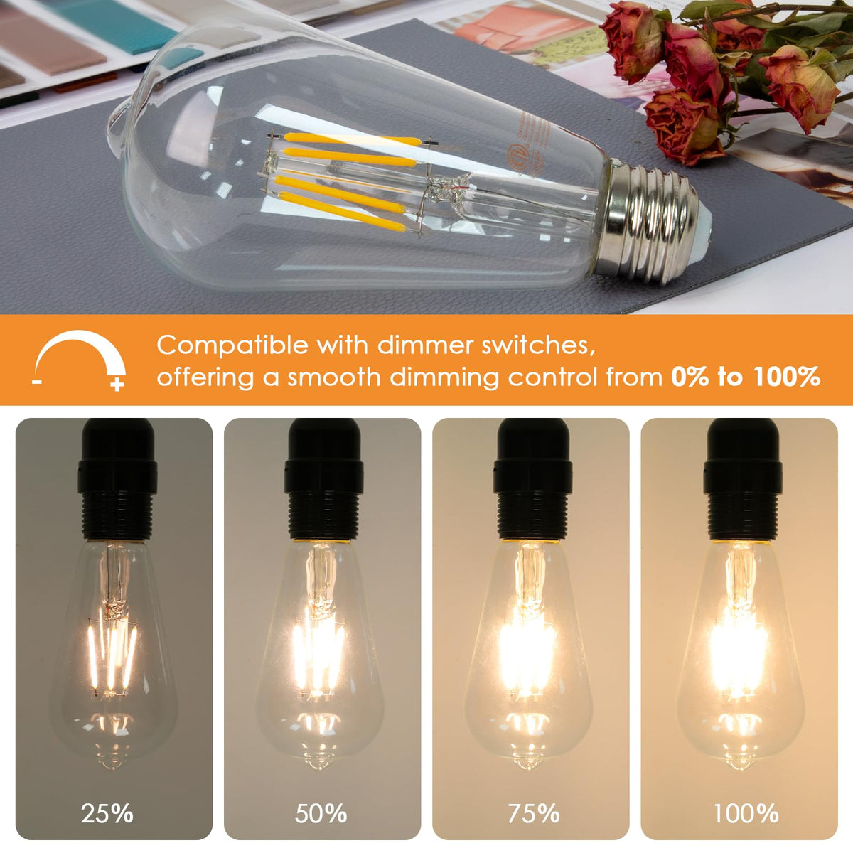 Qingmiao ST64 base LED filament bulb suitable for vintage decor.