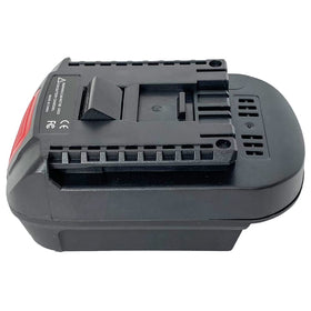QINIZX adapter overview with Dewalt 20V Max and Milwaukee, visual2, expanding Bosch 18V tool battery options.