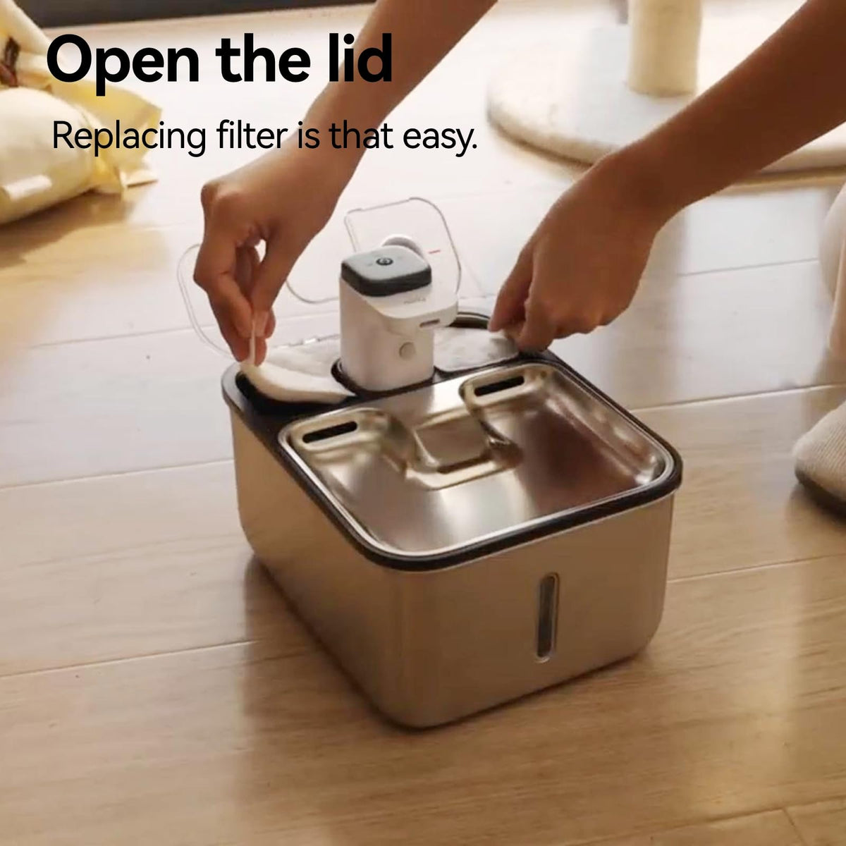 Qinliy Q108 5-layer filtration detail with carbon, resin, and sponge.