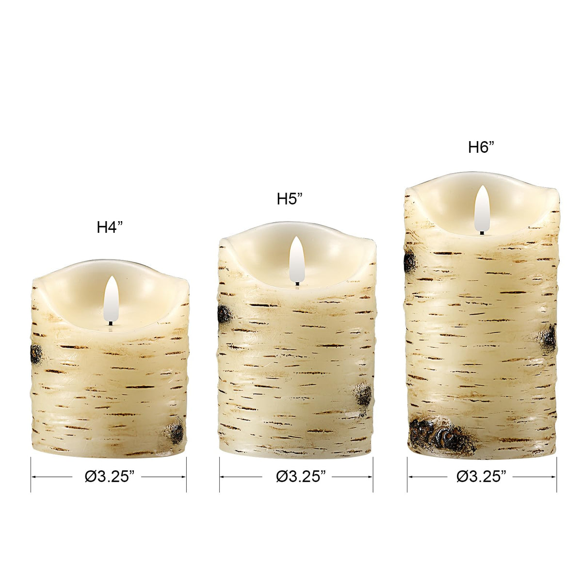 Qinxiang LED birch candles, 4in tall, cozy mood lighting