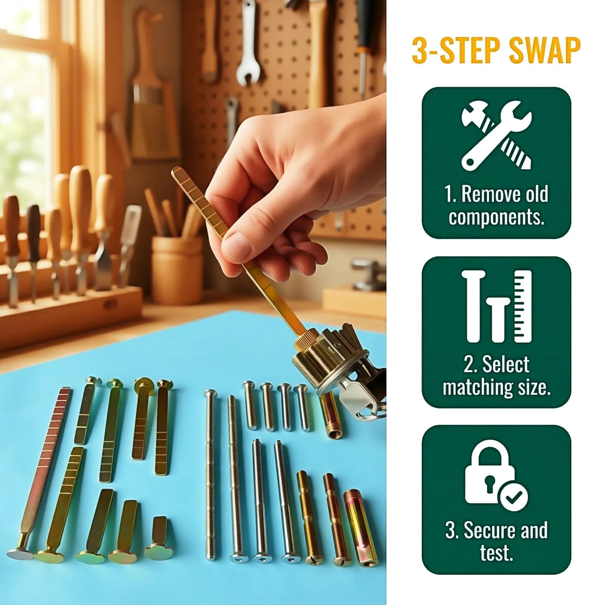 QIPAKLT tailpiece replacements align deadbolts on deep frames.