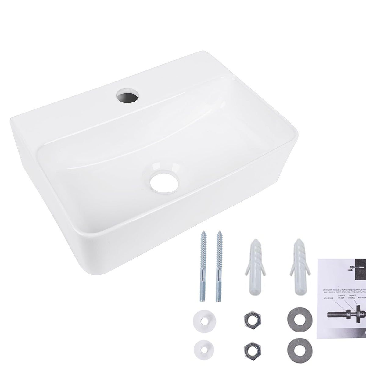 QISHKA rectangular wall-mount sink with rounded edges, reducing risk of impact in tight spaces.