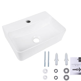 QISHKA rectangular wall-mount sink with rounded edges, reducing risk of impact in tight spaces.