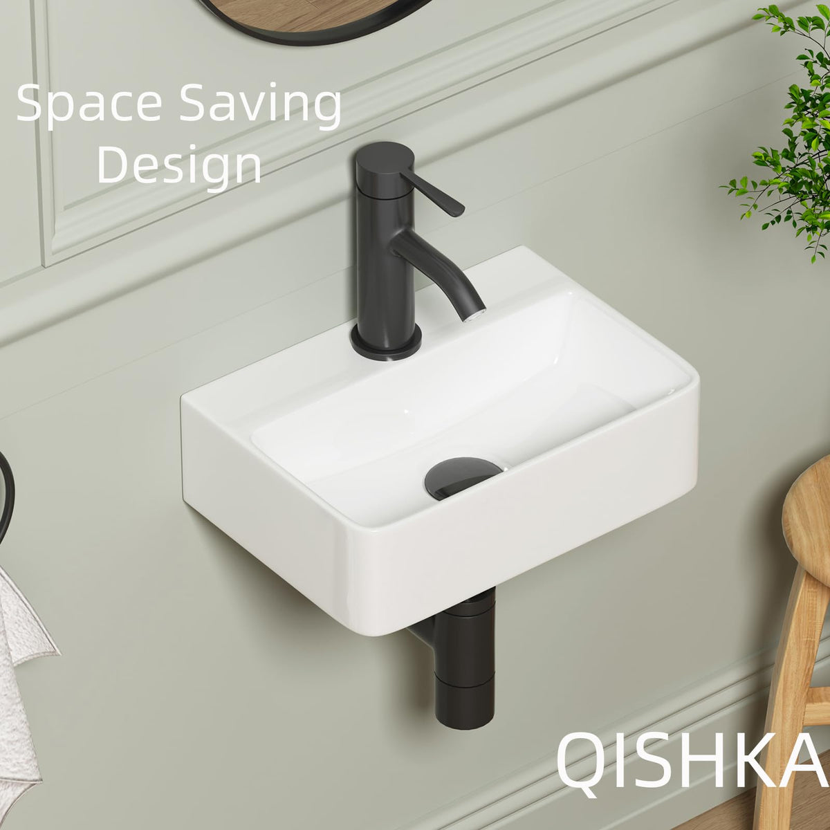 QISHKA white ceramic wash hand basin, durable and easy to clean for daily use.