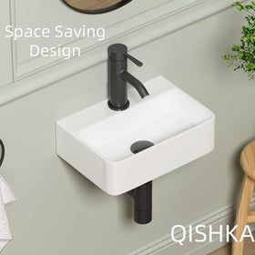 QISHKA white ceramic wash hand basin, durable and easy to clean for daily use.
