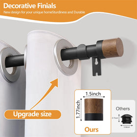 Detail of QITERI wood-grain finials adds a decorative, timeless touch.