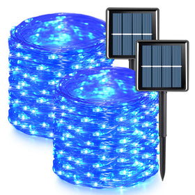 QITONG blue solar fairy lights outdoors 66ft 200 LEDs for ambient evenings.