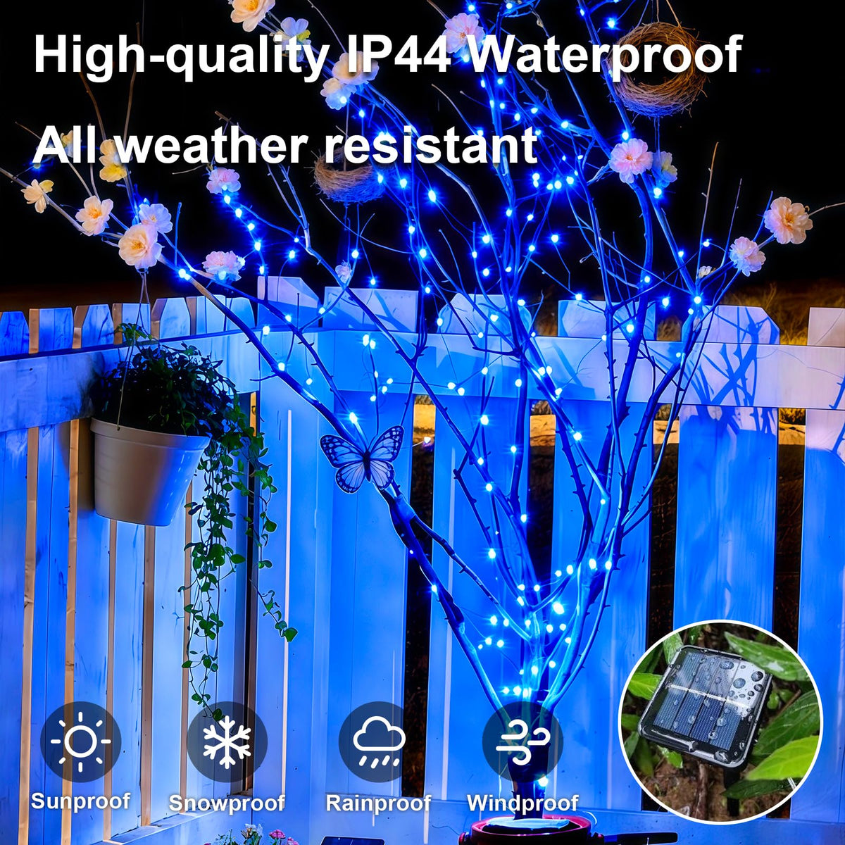 QITONG blue solar fairy lights energy-efficient outdoor decor with sun-powered operation.