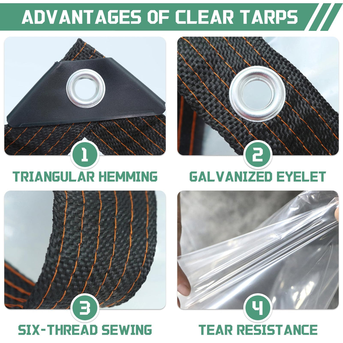 QIVNLUMU Tarp with rust-proof grommets securing a cover