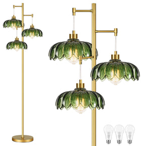 QIYIZM brass tree floor lamp with three lights enhances living room ambiance