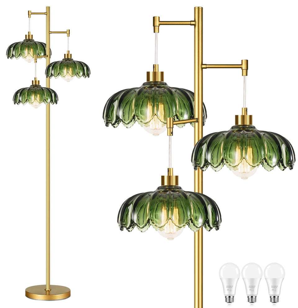 QIYIZM brass tree floor lamp with three lights enhances living room ambiance