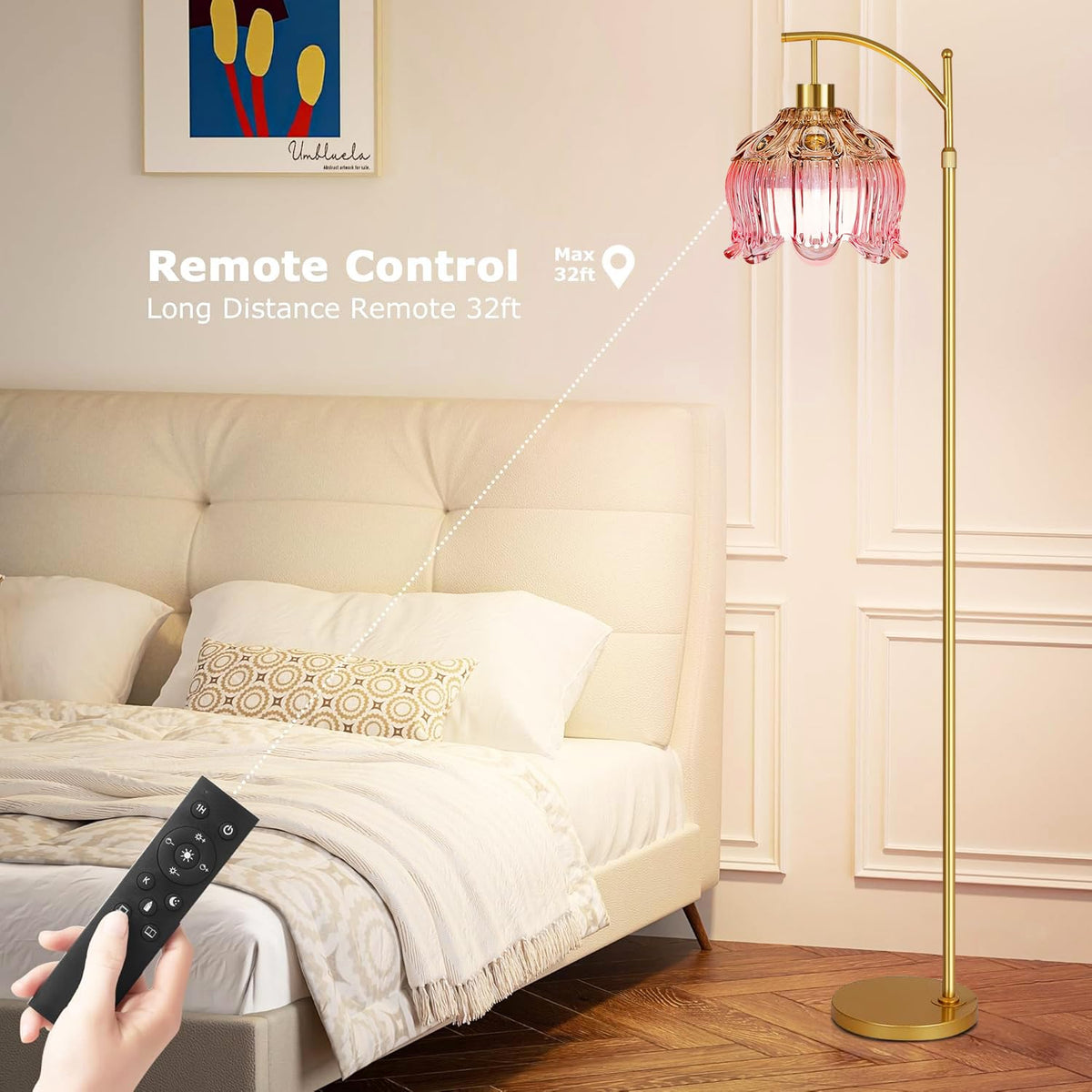 QIYIZM dimmable lamp with remote control for easy brightness changes.