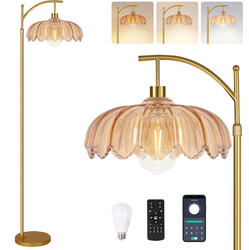 QIYIZM floor lamp gold stand with remote for easy brightness control in a living room