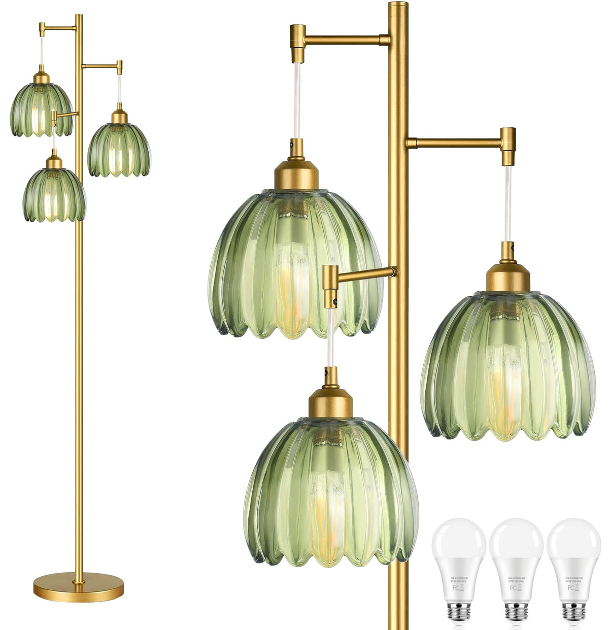 QIYIZM gold floor lamp with brass tree base for elegant living room ambience