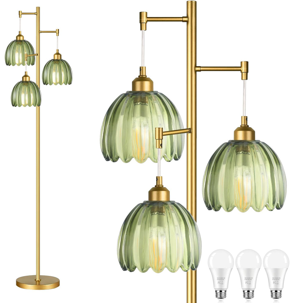 QIYIZM gold floor lamp with brass tree base for elegant living room ambience