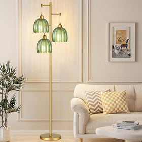 QIYIZM gold floor lamp includes three Edison bulbs for immediate ambience