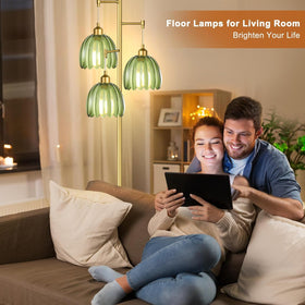 QIYIZM gold floor lamp rotatable 3-light heads for versatile lighting