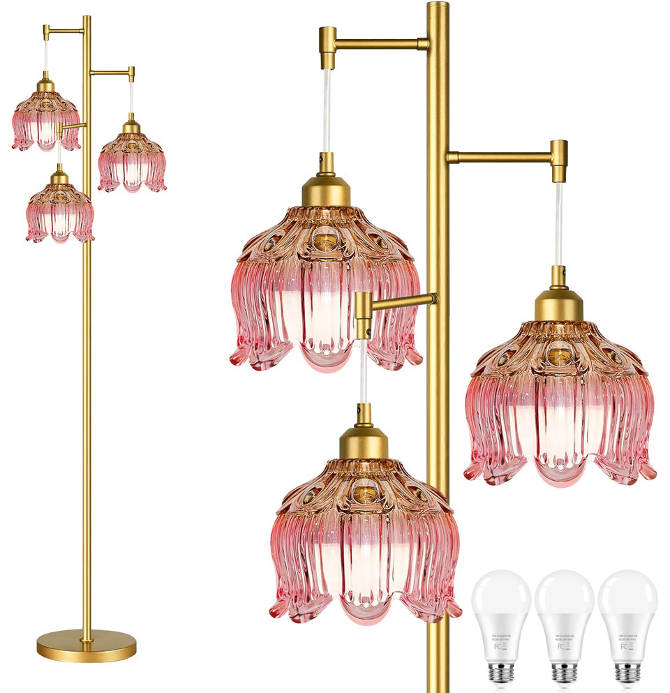 QIYIZM pink floor lamp base shows sturdy brass construction for stable lighting.