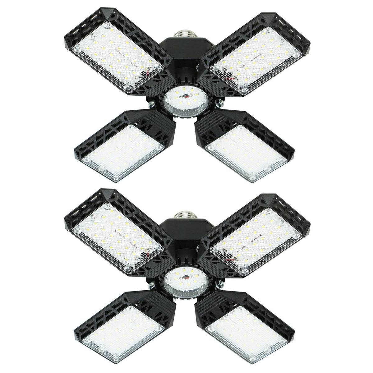 QiyuanLS 2-pack LED garage light with four panels providing wide coverage for garages.