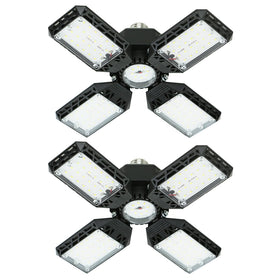 QiyuanLS 2-pack LED garage light with four panels providing wide coverage for garages.