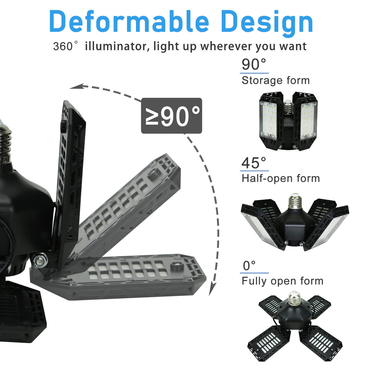 QiyuanLS deformable LED ceiling light 150W delivers bright, energy-efficient garage illumination.