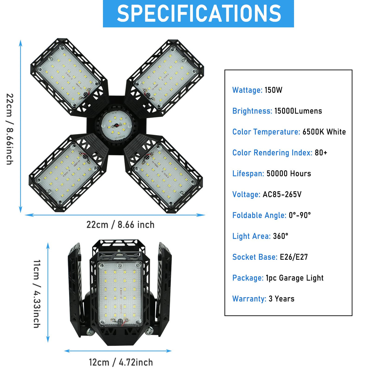 QiyuanLS E26/E27 compatibility enables easy, tool-free installation.