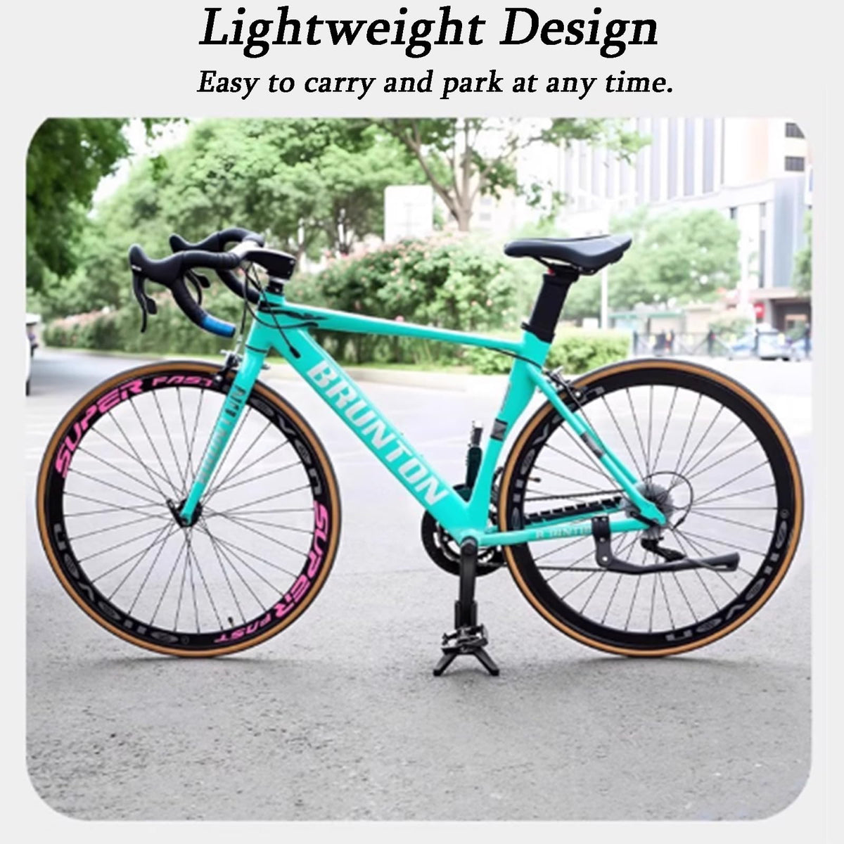 Qiyue bike stand features rust-resistant surface for all-weather durability.