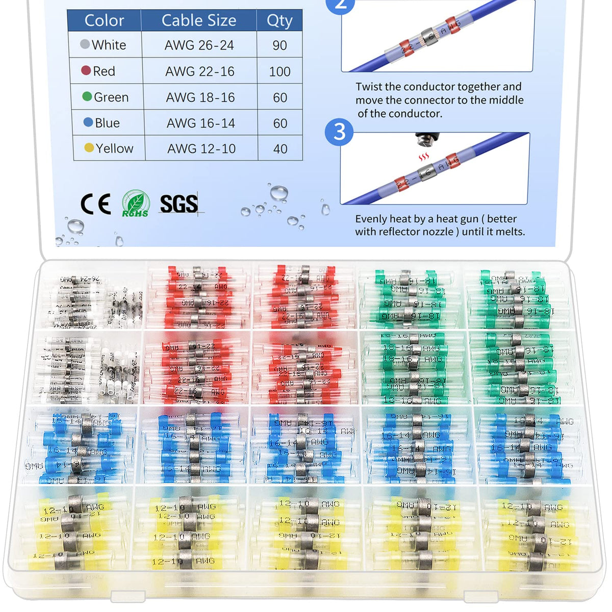 Qizpcer 350pcs solder seal connectors kit for versatile wiring projects.