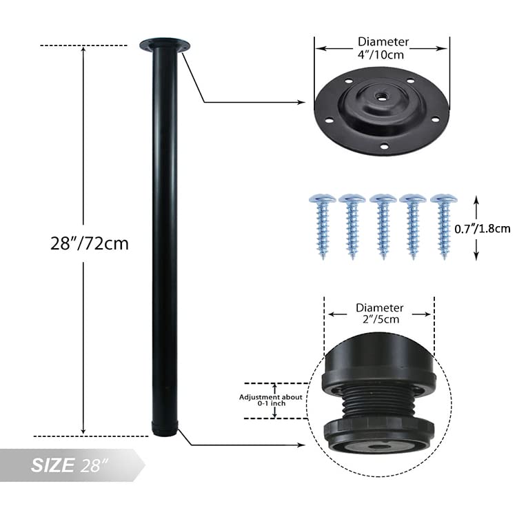 Set of 4 metal legs with mounting plates and screws for sturdy upgrades.