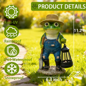 QMYPEACE frog lantern statue outdoor casts a warm LED glow after sunset