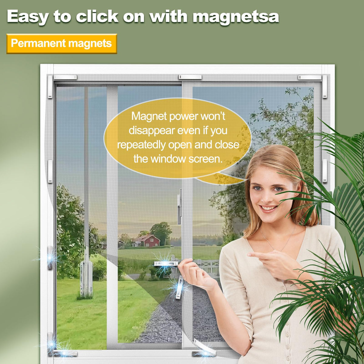 QNFANN magnetic window screen shows adjustable fit up to 59 by 51 inches.