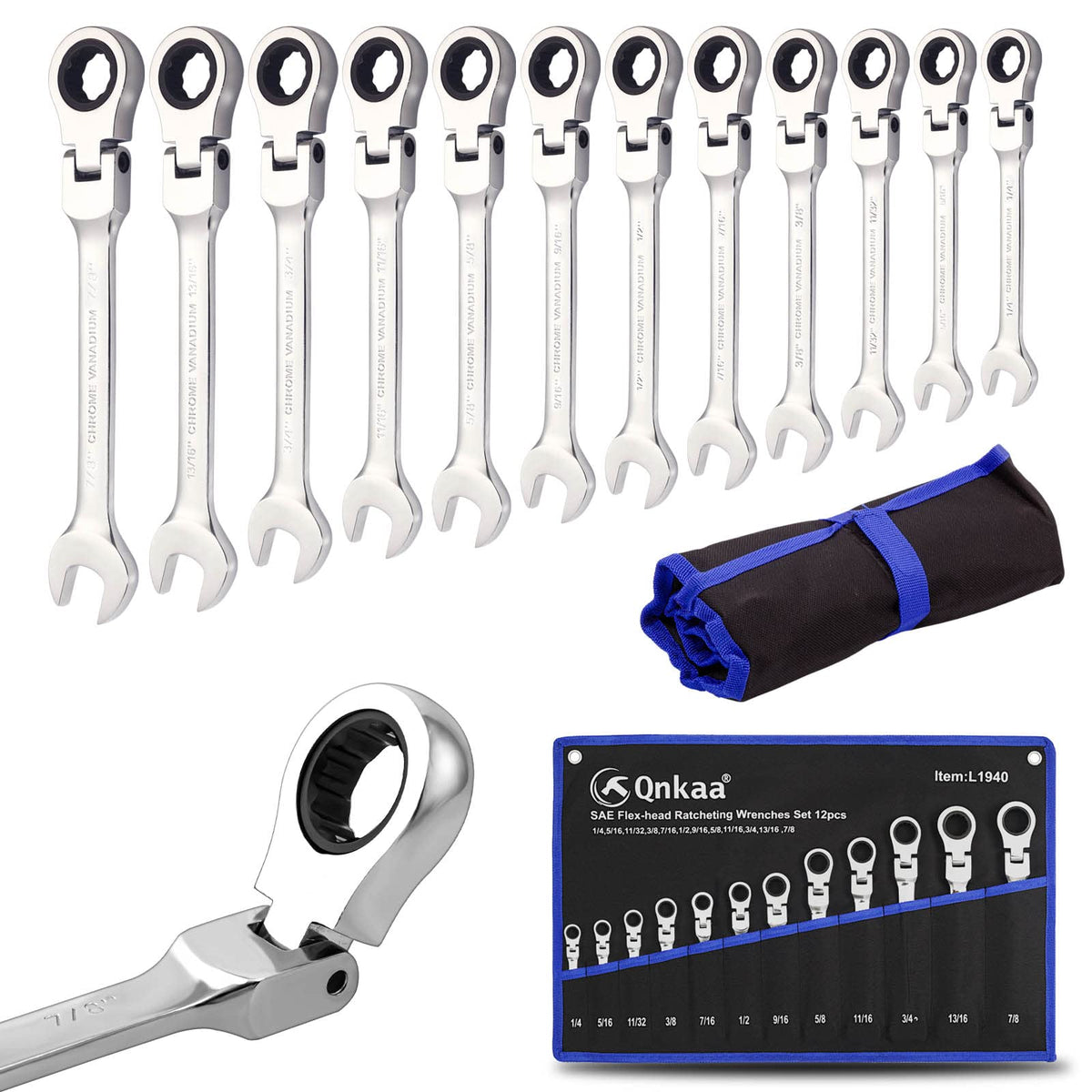 Qnkaa 12pc flexible ratchet wrenches set ready for diverse tasks in automotive and home projects