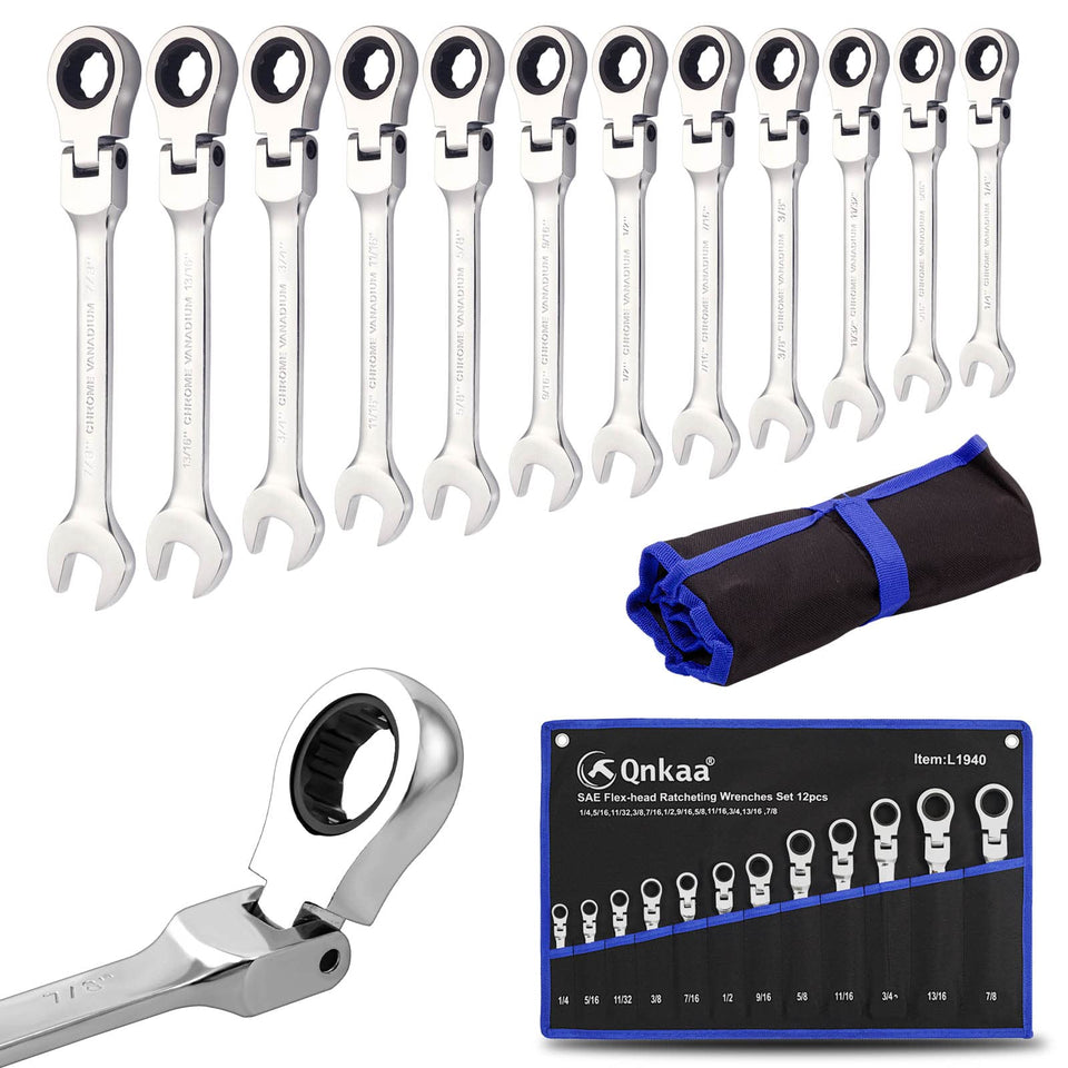 Qnkaa 12pc flexible ratchet wrenches set ready for diverse tasks in automotive and home projects