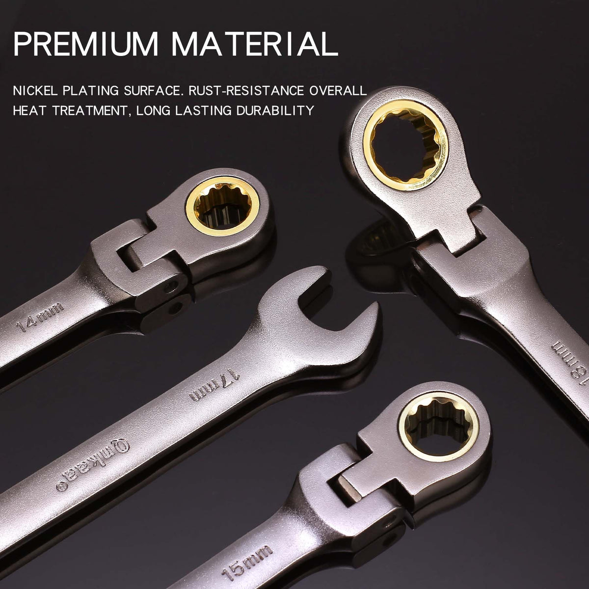 Qnkaa 180-degree flex-head wrenches reach awkward angles with ease.