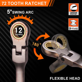 Qnkaa 72-tooth ratchet with a 5-degree swing for tight spaces.